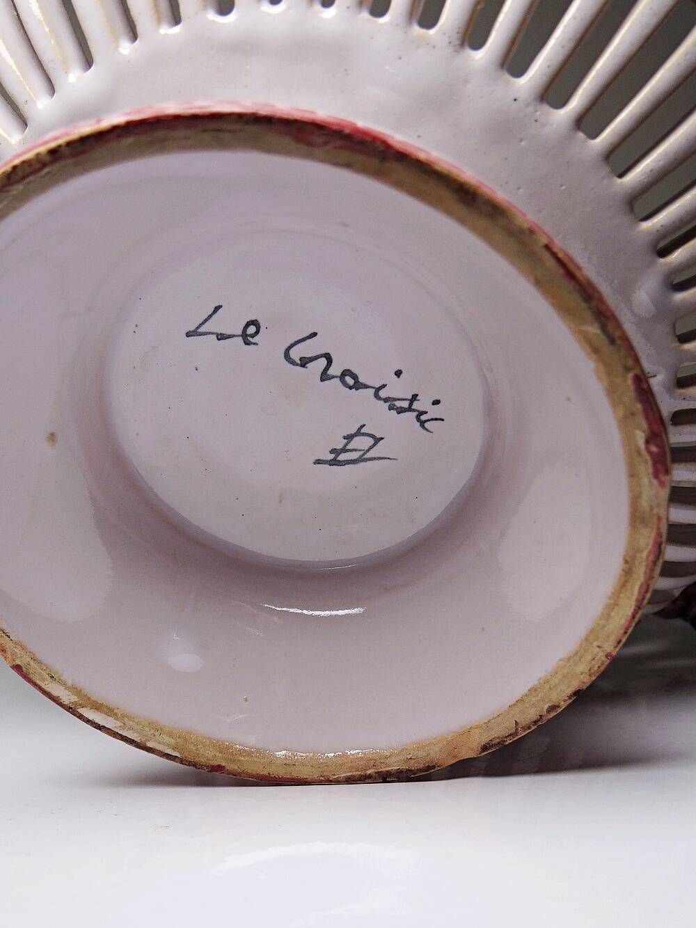 Openwork bowl in painted earthenware, Émile Tessier Le Croisic, 30-50's accident