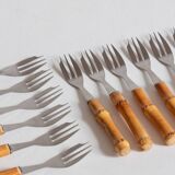 12 dessert forks and a pie server with bamboo handles, 60s