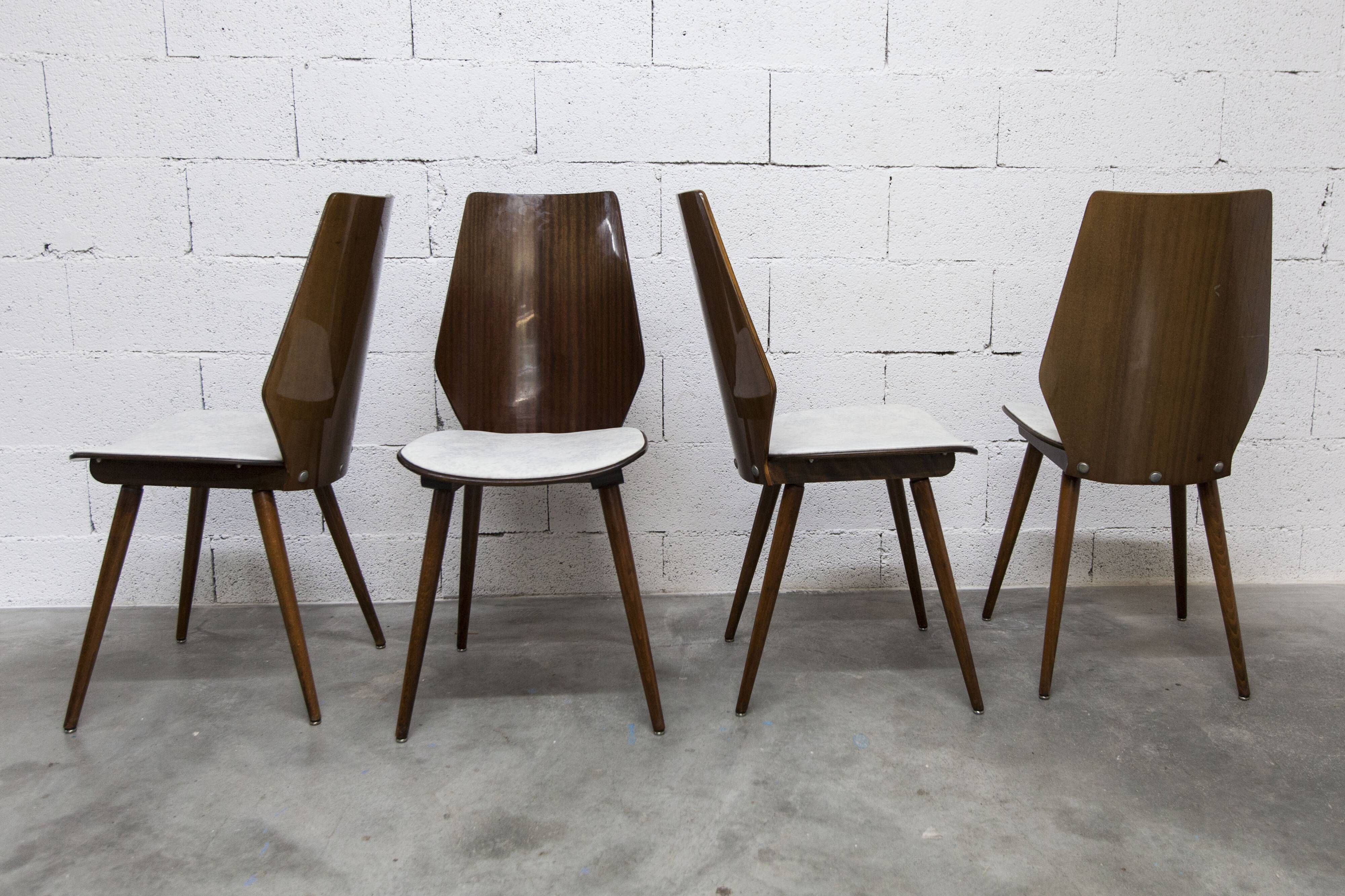 Set of 6 Baumann model 840 G2S chairs in varnished mahogany finish, 1963