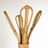 Vintage rattan and bamboo coat rack stand