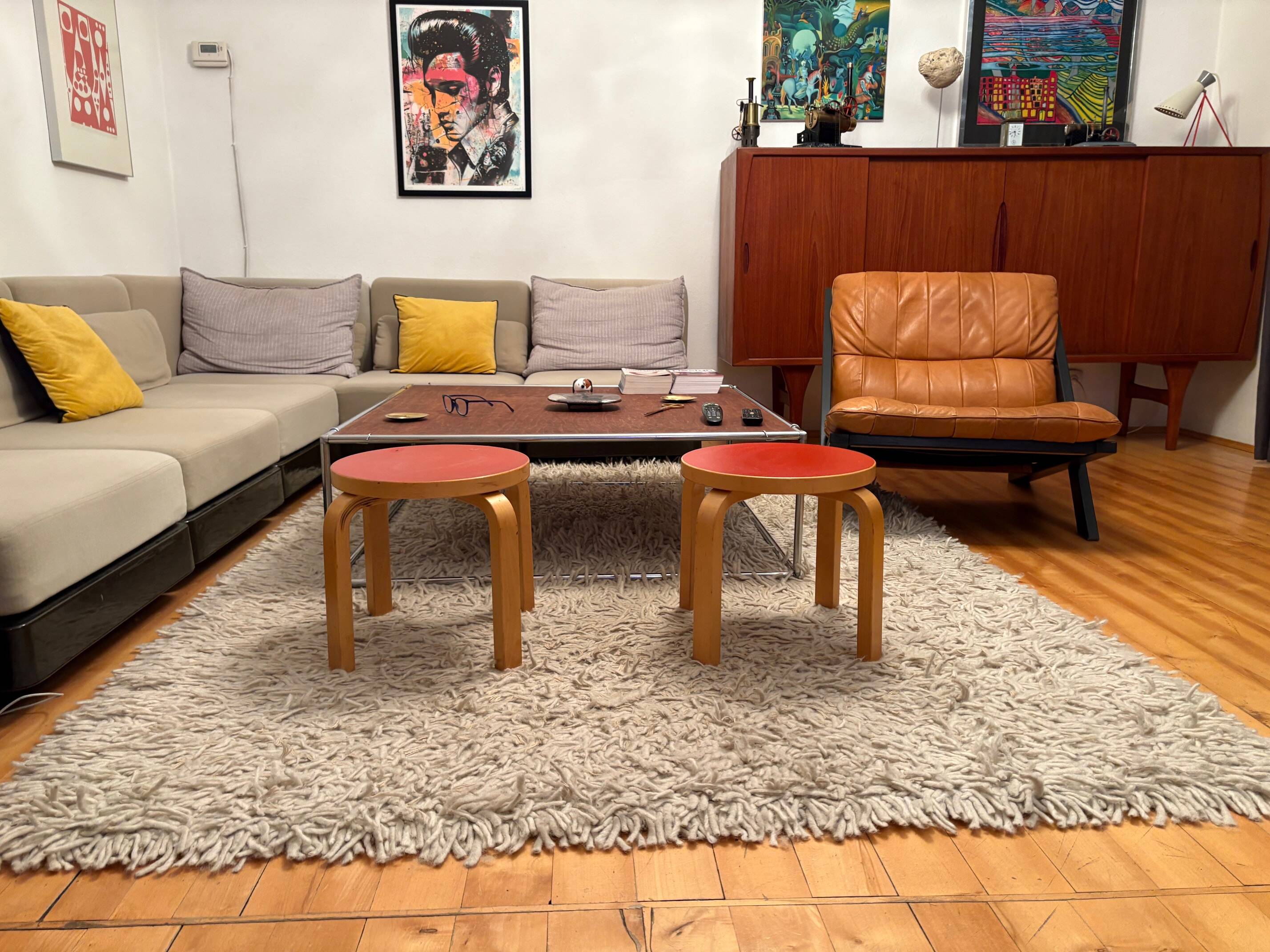 Pair of NE60 stools designed by Alvar Aalto, Artek, Finland, 1980s