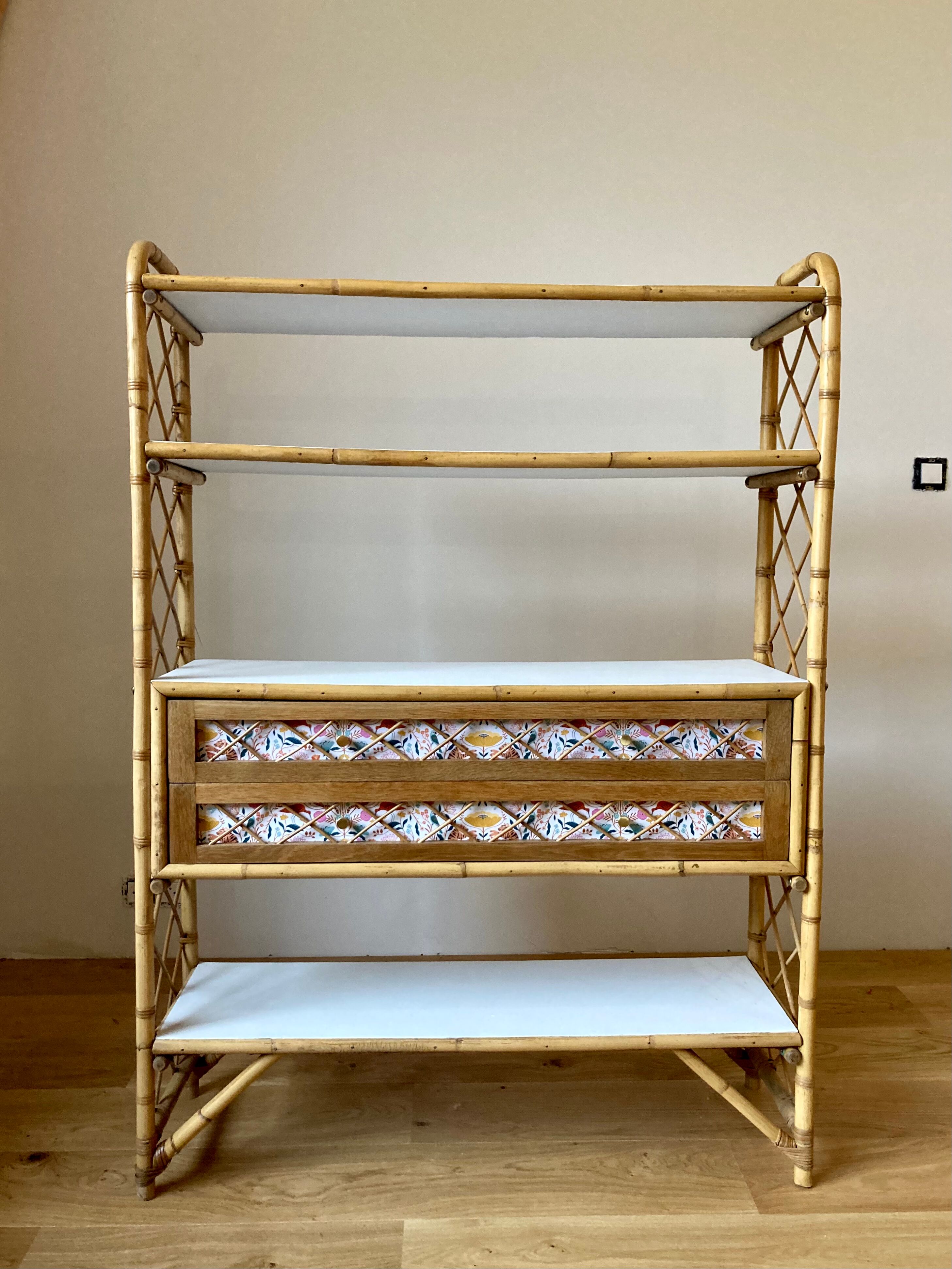Vintage rattan bookcase shelf