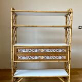 Vintage rattan bookcase shelf