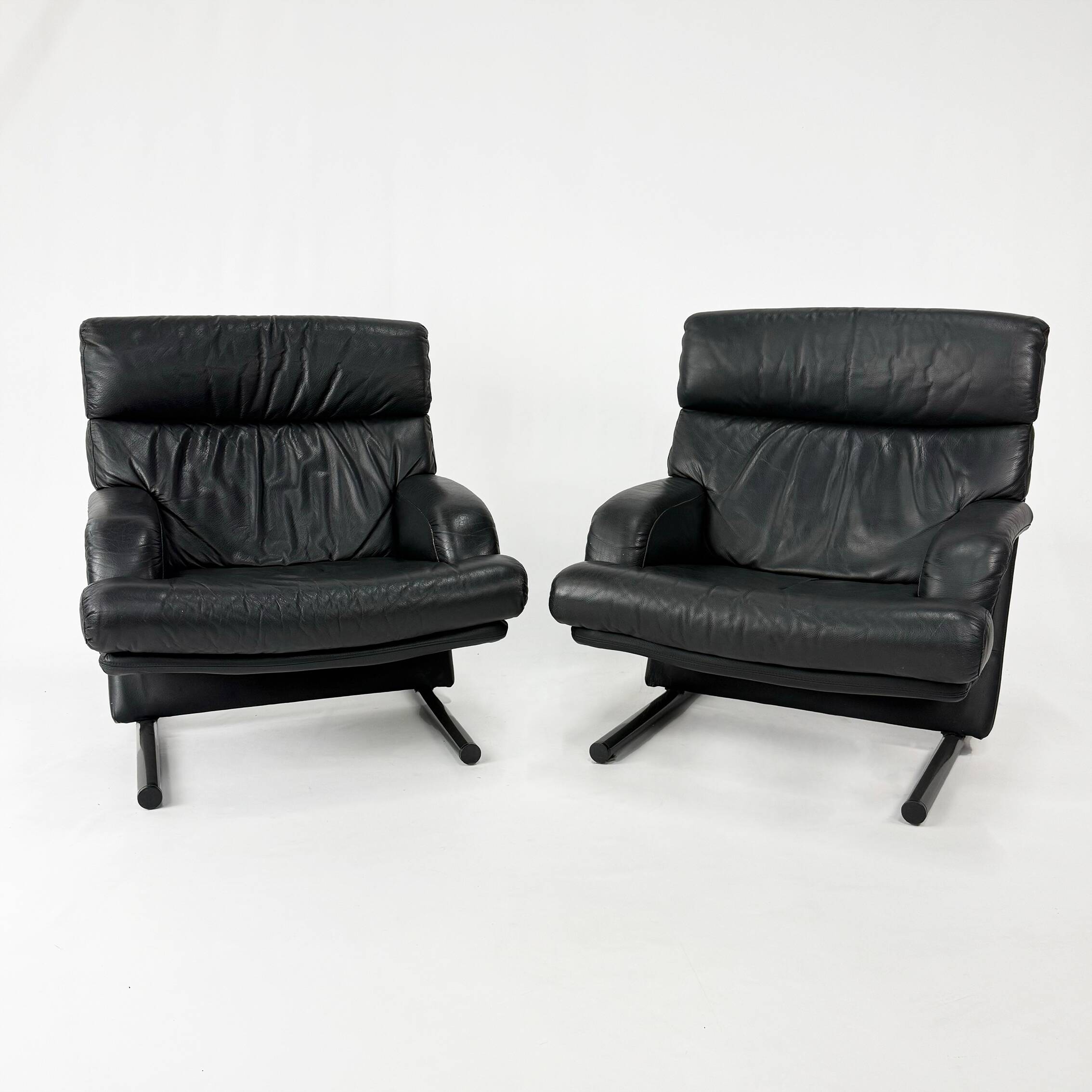 Postmodern Black Leather Chairs, 1980s