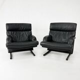 chaises postmodernes en cuir noir, années 1980
