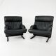 chaises postmodernes en cuir noir, années 1980