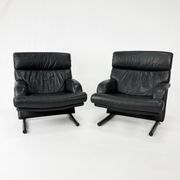 chaises postmodernes en cuir noir, années 1980
