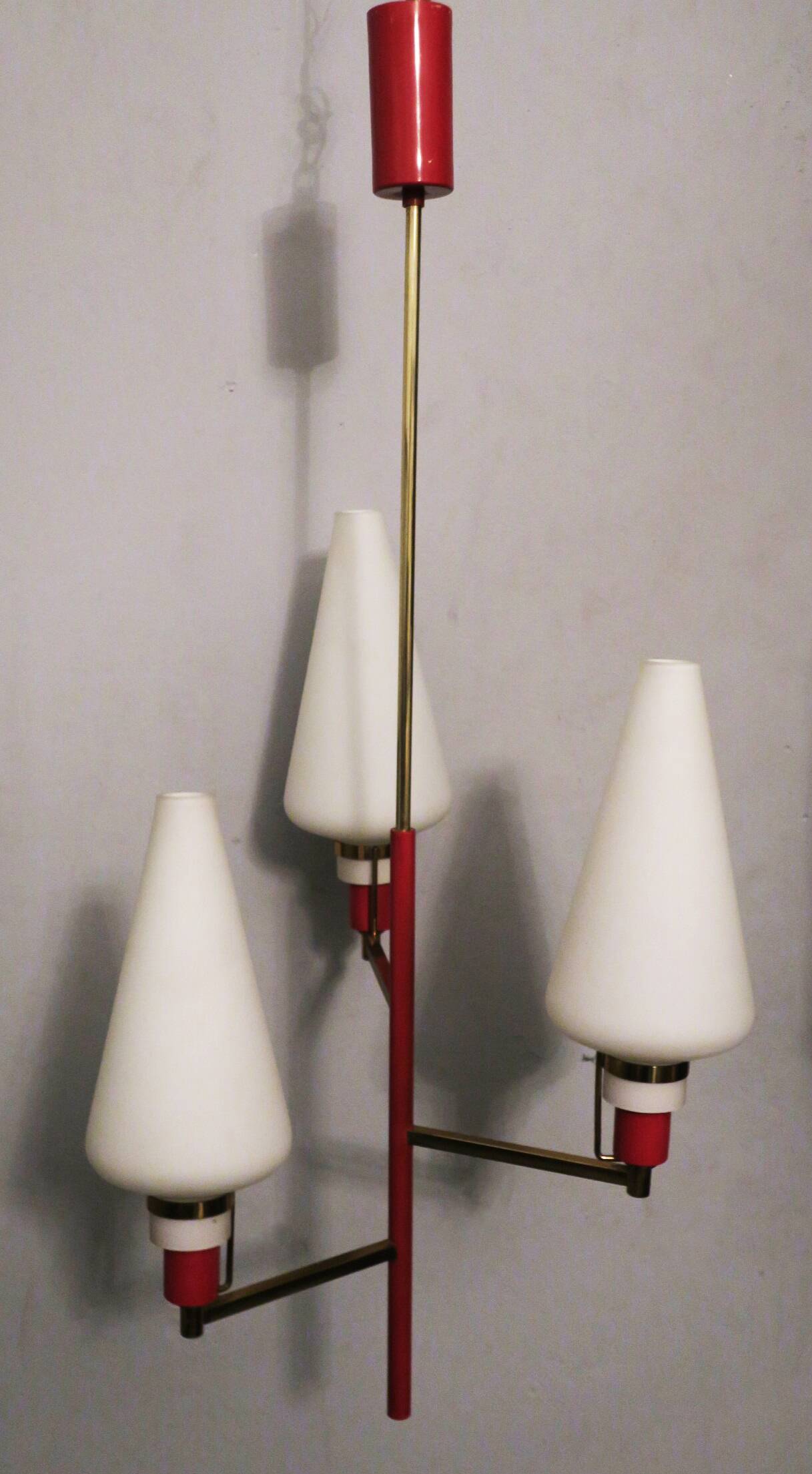 Italian brass and glass small chandelier, Stilnovo period 1950