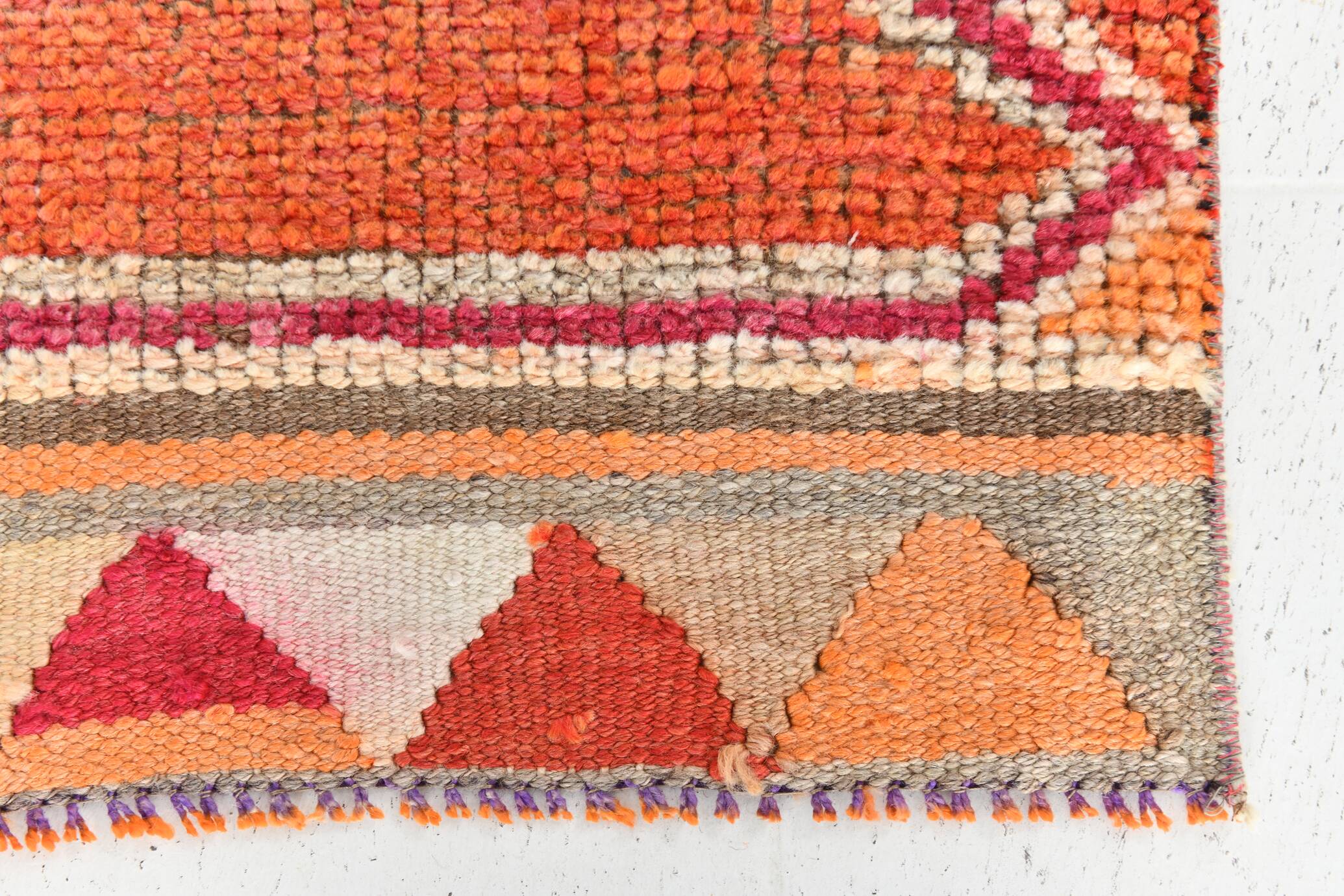 3x11 Runner Coral Red Vintage Runner Rug, Wool Corridor Rug, 94x329Cm