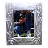 Vintage 70s Art Nouveau style hand-embossed tin wall mirror