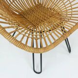 1960s mid century armchair bamboo wicker with hairpin legs