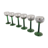6 Vintage Alsace wine glasses with green feet decorations Bunches of Grapes and Vines
