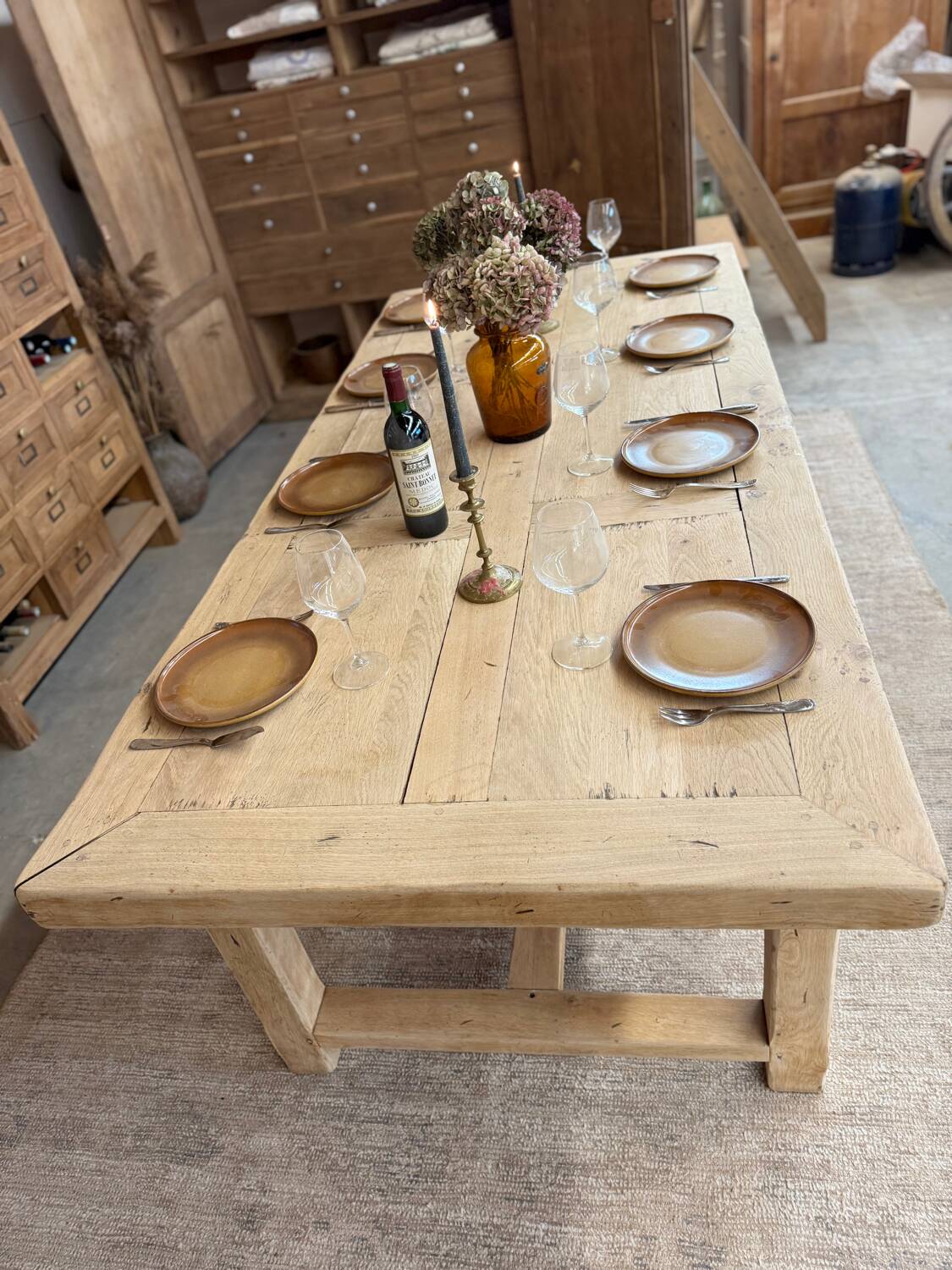 Large farmhouse table with 10 drawers
