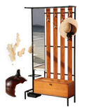 Vestiaire d’entrée vintage – Meuble à patères, miroir et rangements