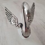 Two frosted glass swan salt cellars with silver plating.