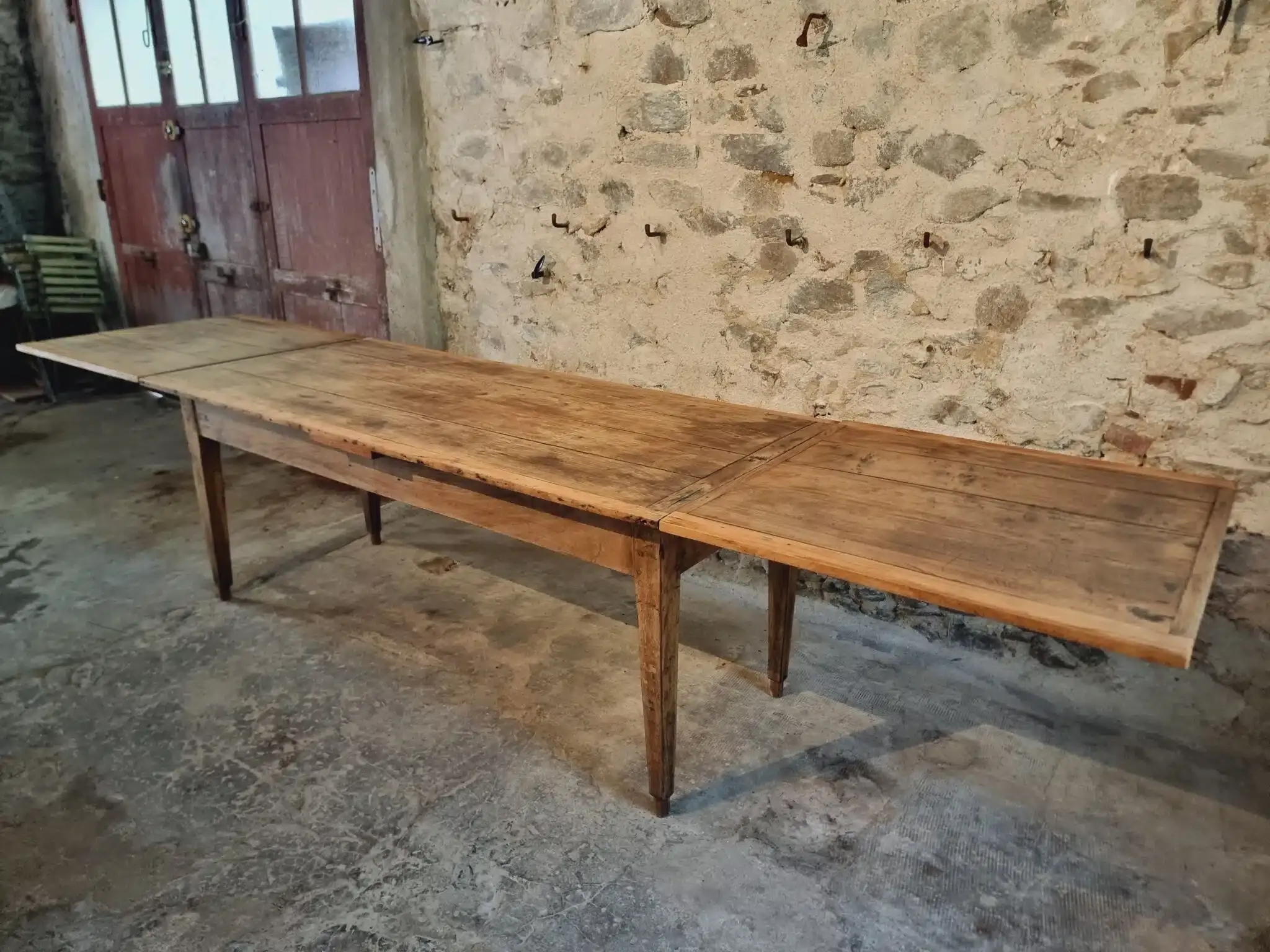 19th Century French Farmhouse Table in Chestnut Wood, Extendable to 365cm, Rustic Dining or Work Table