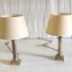 Table lamps in gilded brass with paper shades - mid 20th century.