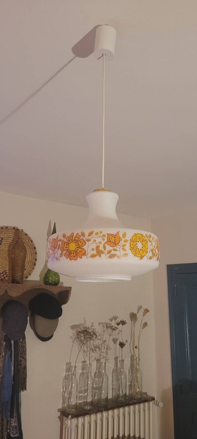 70's opaline pendant light