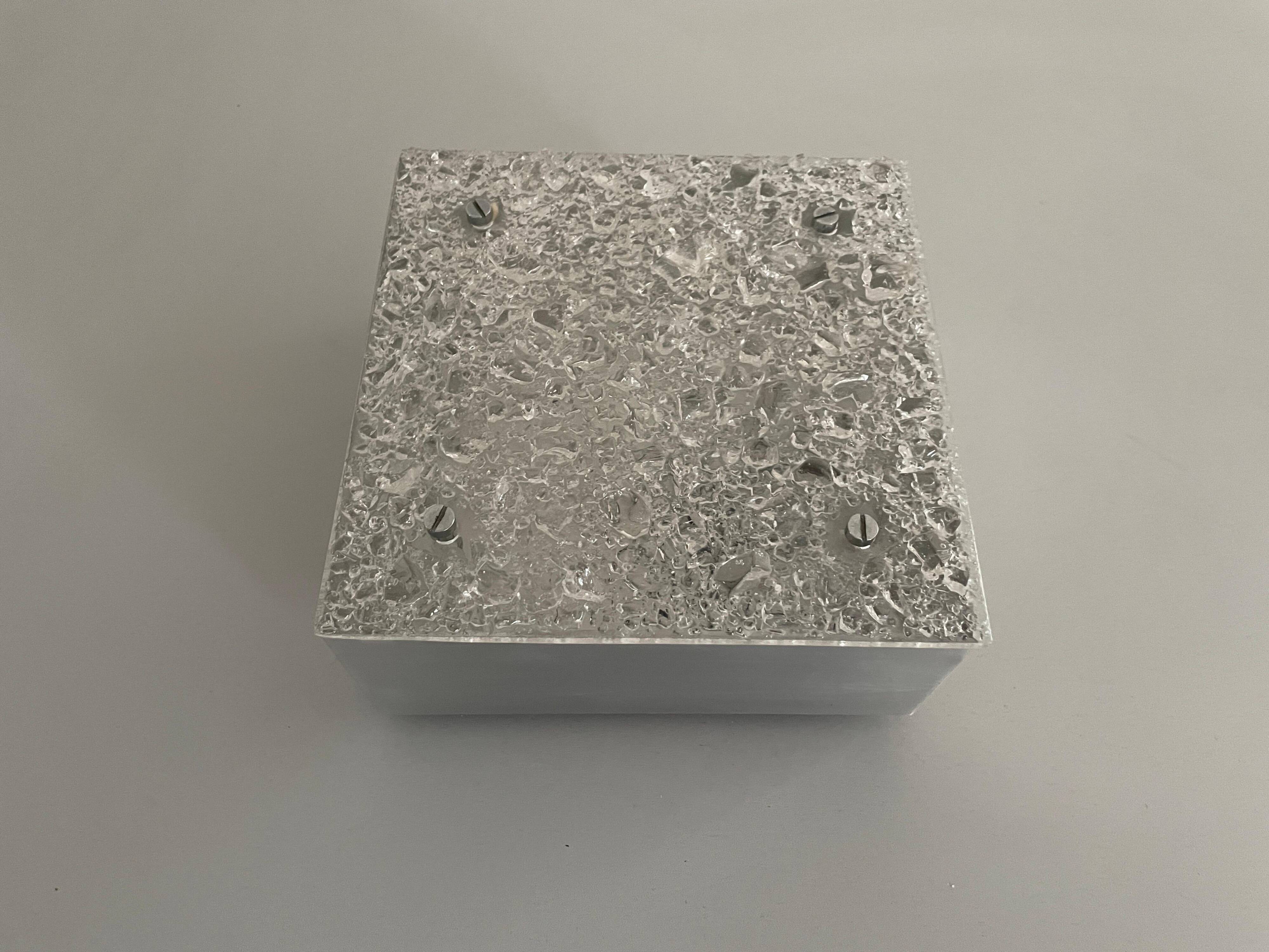 Recessed ceiling light in crystal, glass and metal, square design, 1960s, Germany