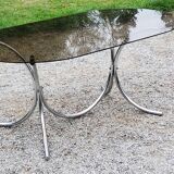 Dining table from the 70s top smoked glass base chrome