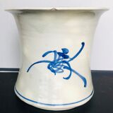 Ancien cache pot en céramique blanc bleu
