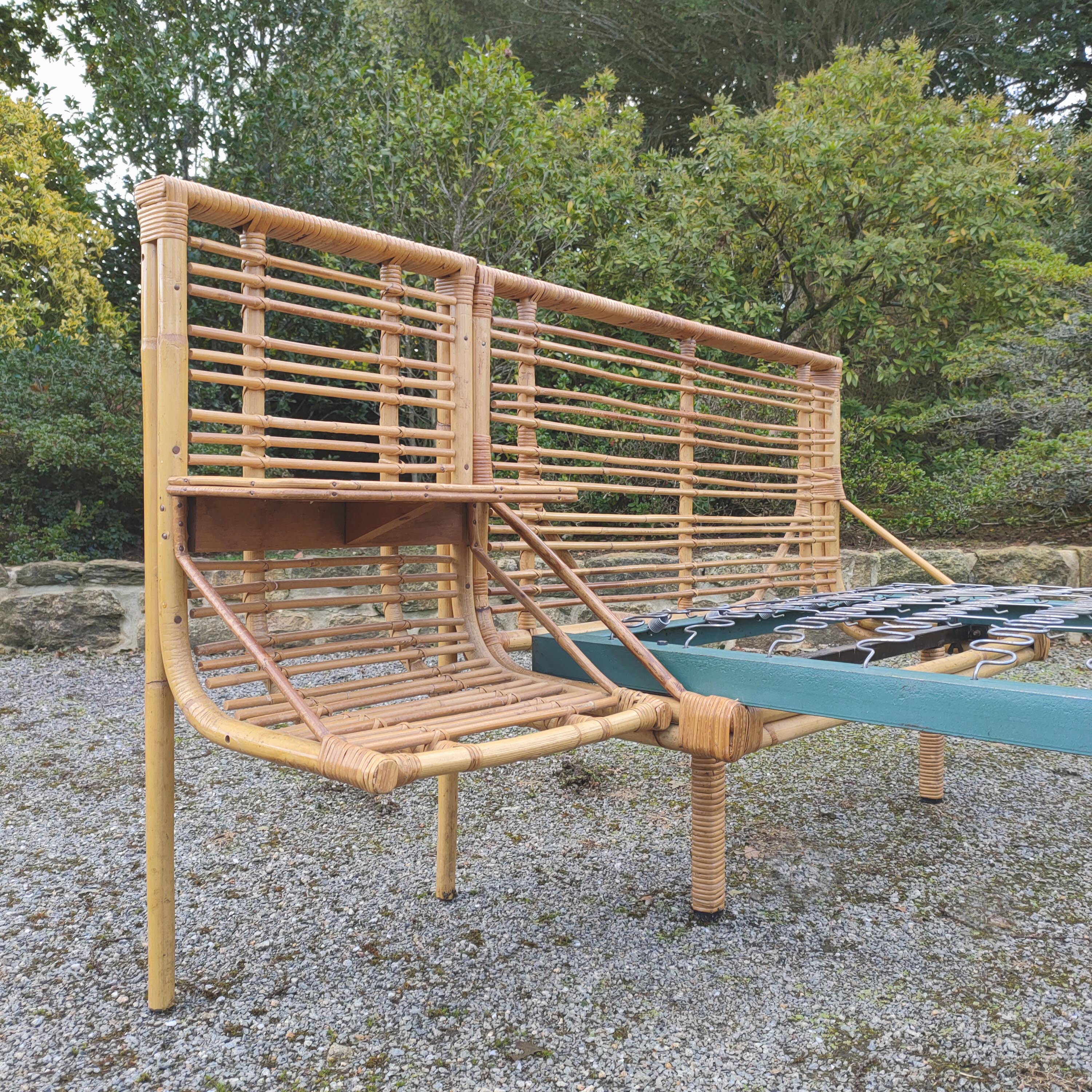 Vintage rattan bed and bedside