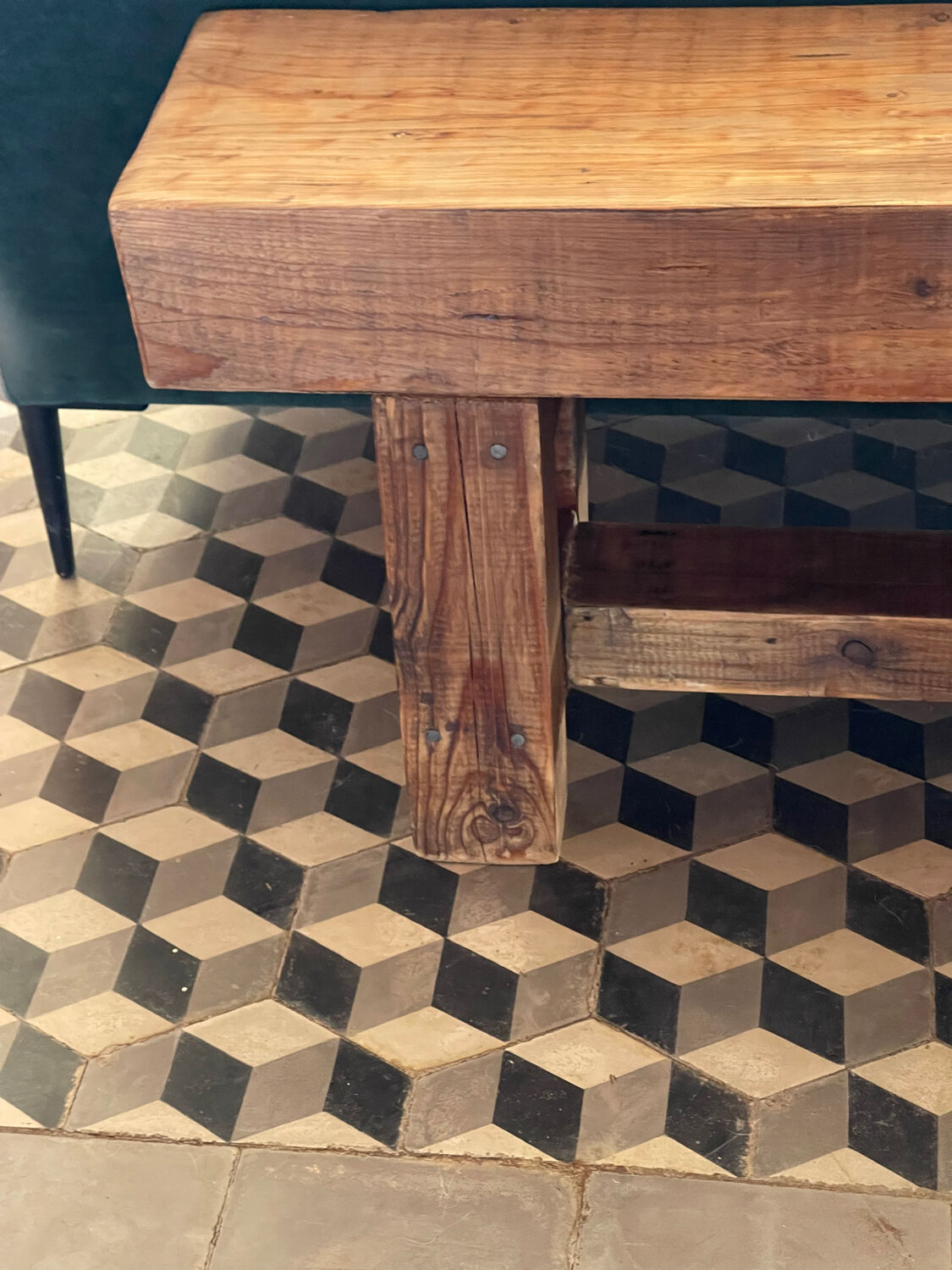 Old raw wooden bench