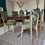 Chairs year 50/60, restored in green velvet and jungle parrot