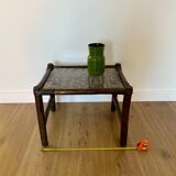 Side Table Bamboo Rattan Smoked Glass 1970s, Table Basse Rotin Verre Fumé