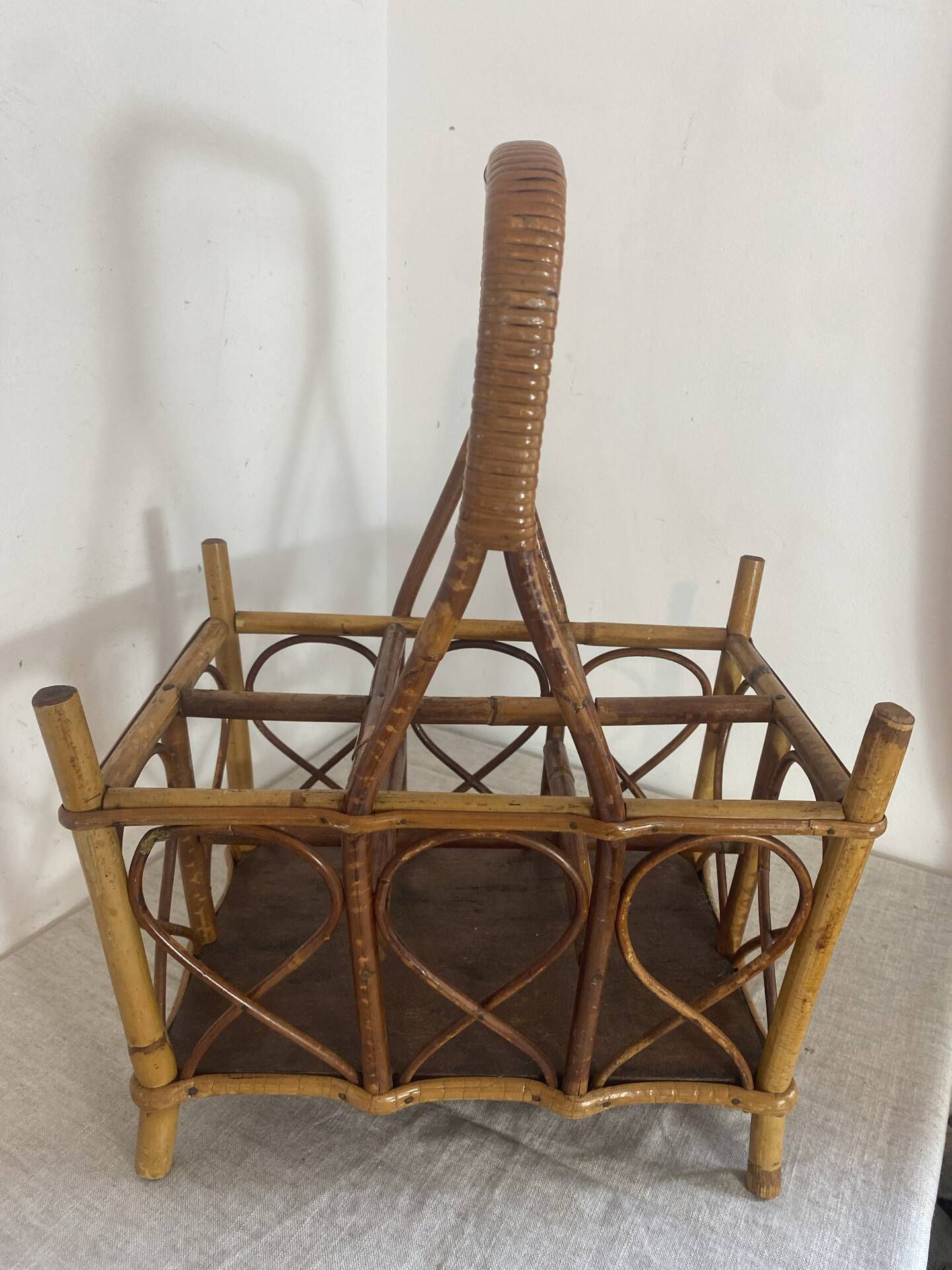 Basket, bottle holder, bamboo and rattan, 1970s