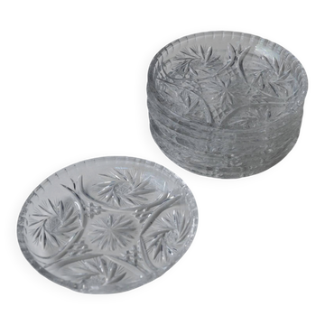 Lot of 6 vintage dessert plates in crystal from the 1950s, hand-made glass crystal plates from Dresdener with a fine texture, for cake and dessert, gift idea.