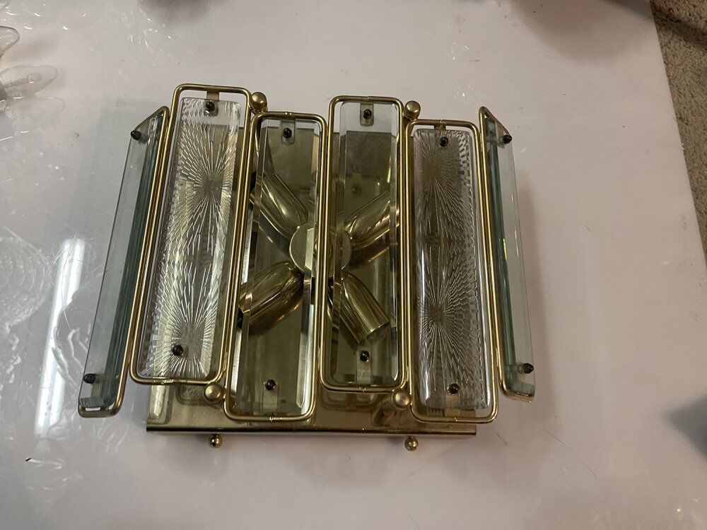 Brass Glass Flushmount, 1970s