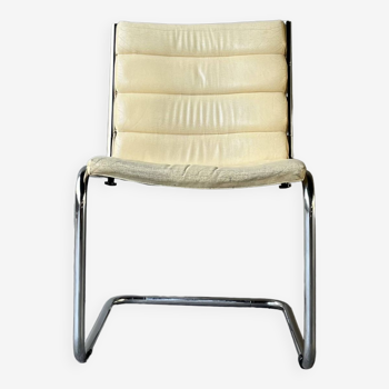 Vintage 80's cream faux leather cantilever armchair