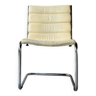 Fauteuil cantilever simili cuir crème vintage 80’s