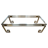 Belgo chrome coffee table hollywood regency style, chrome steel & glass, ca 1970