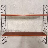 Etagère murale vintage en teck et métal noir style String Tomado