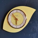 Vintage formica clock asymmetrical silent wall clock "Bayard yellow"