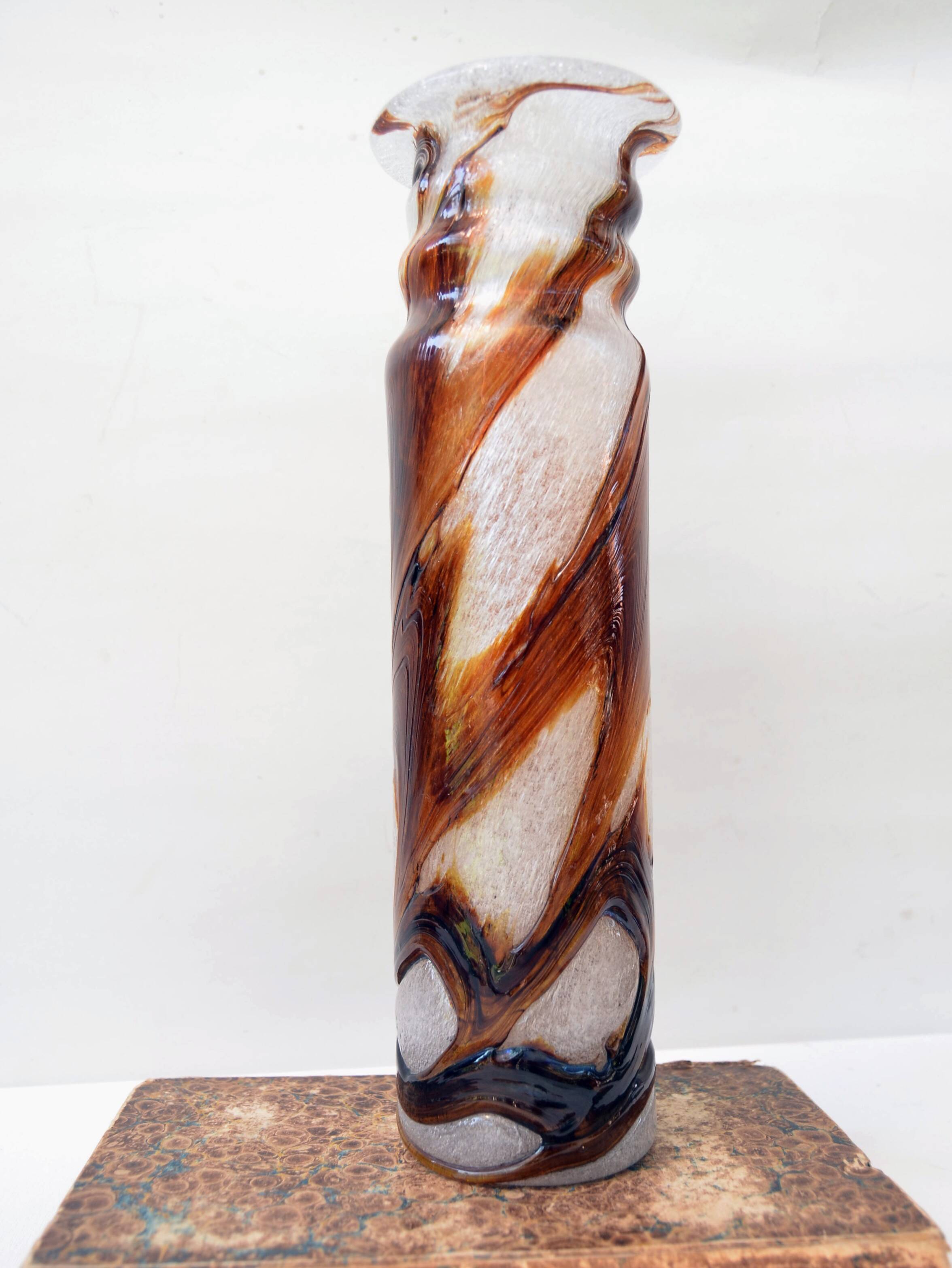 Spiegelau Crystal Glass Vase air Bubble Mesh Amber Glass    - NO hallmark   - 32cm tall