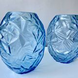 Paire de vases Art Déco en pâte de verre bleue