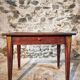 Antique French pine writing table, hand-painted folk art with drawer, signed 1916