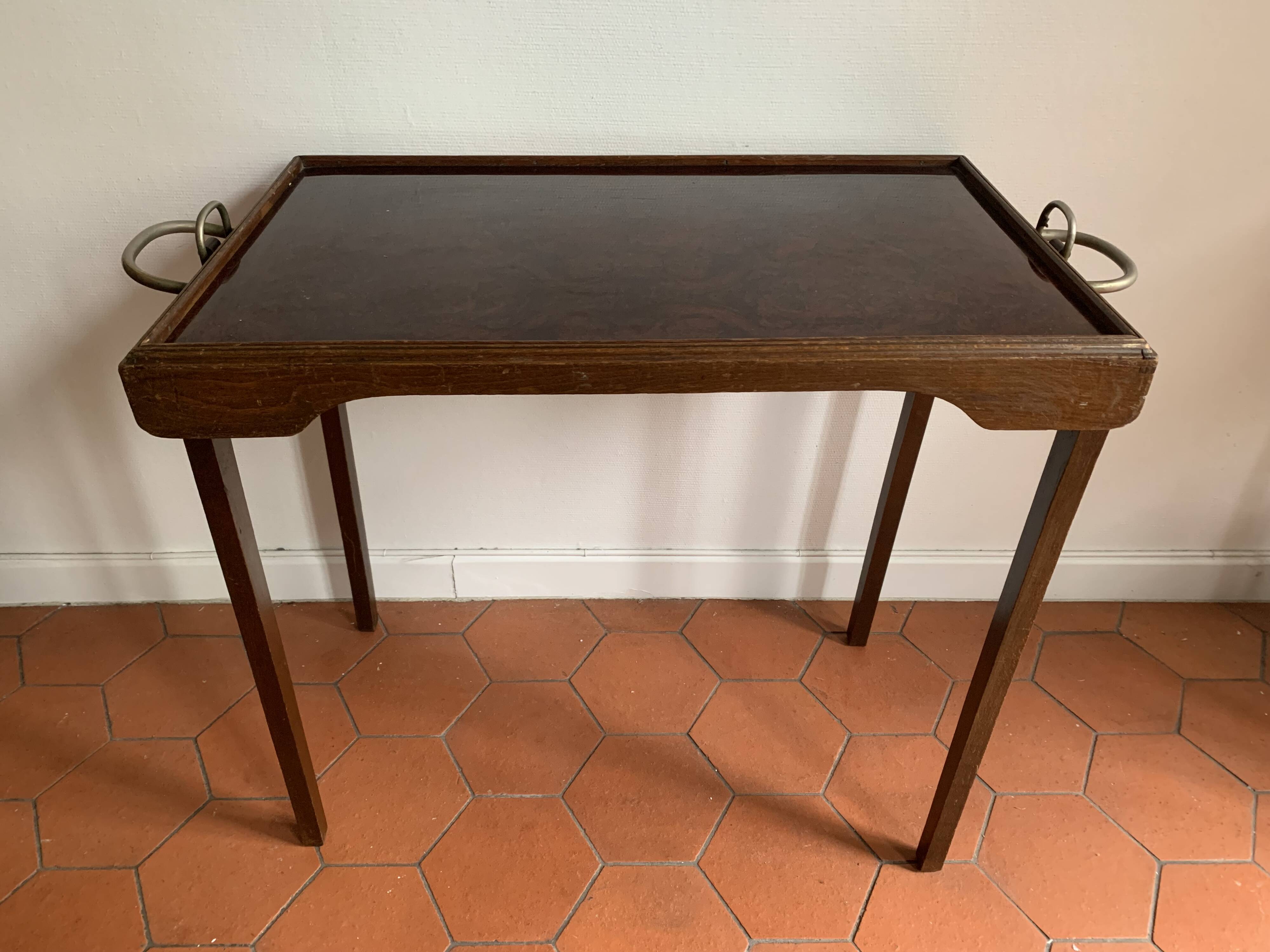 Folding table top in wood and tuya burl, 1930/40, brand "Platotable"