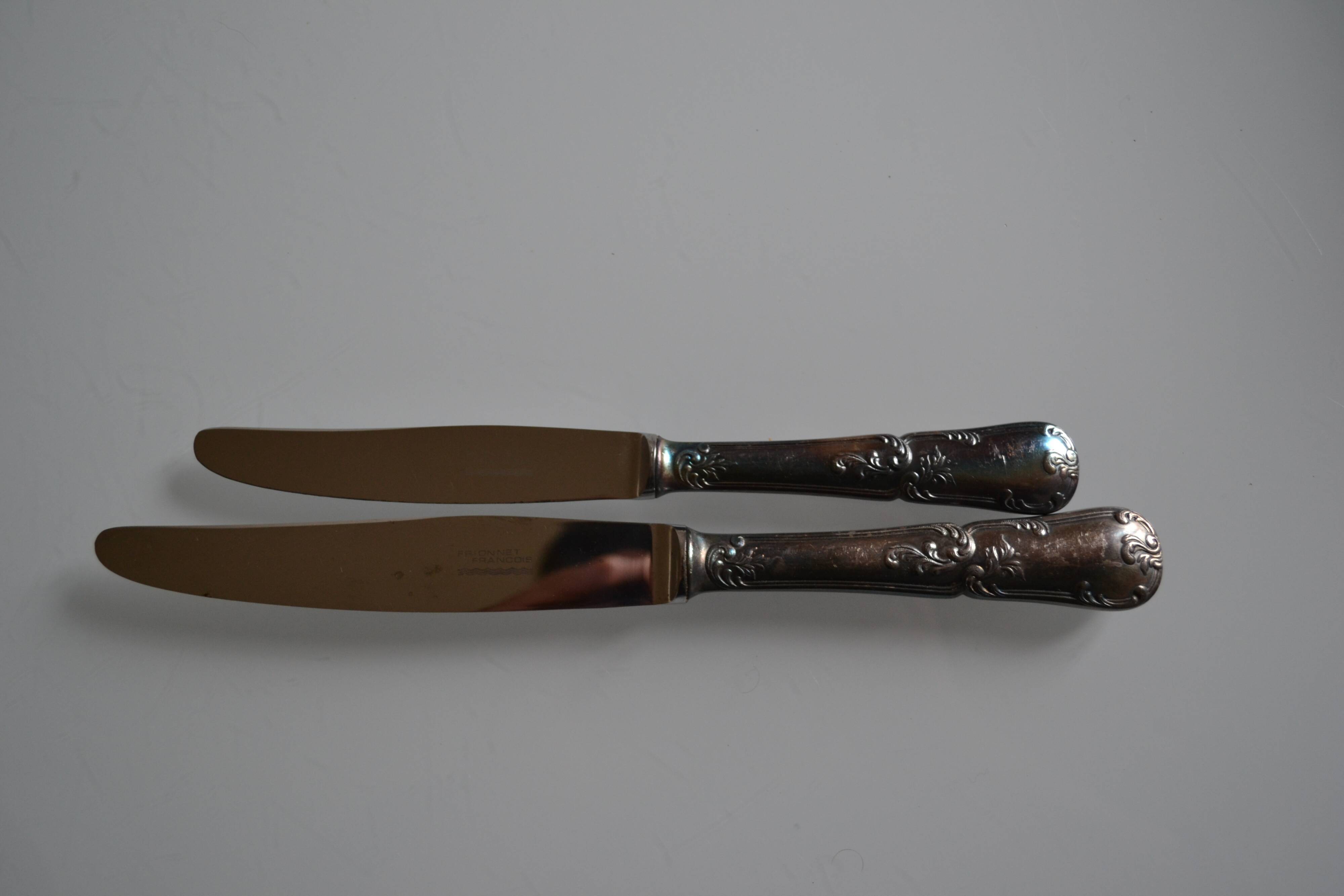 24 TABLE & DESSERT KNIVES SILVER METAL GOLDFORFER FRIONNET FRANCOIS LOUIS XV