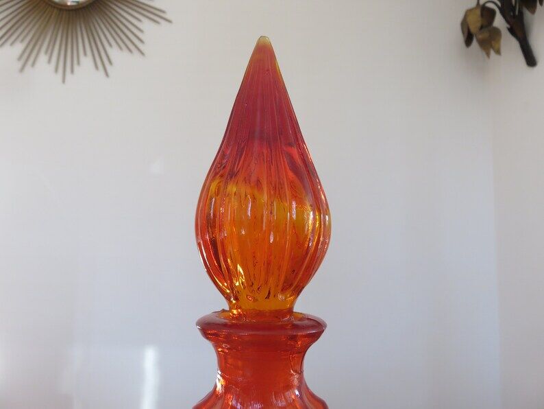 Empoli Italy decanter in orange structured glass 60s 70s