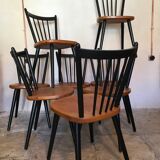Lot of 8 Scandinavian chairs feet compass stamped Hiller