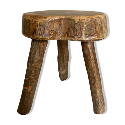 Tabouret de campagne en bois brut d'orme massif