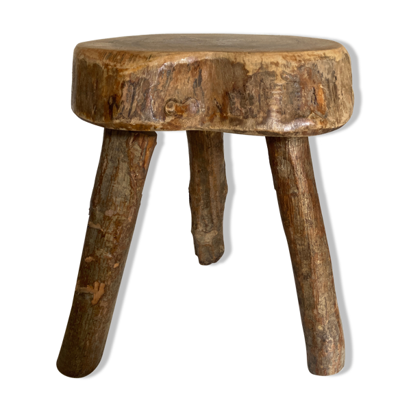 Tabouret de campagne en bois brut d'orme massif