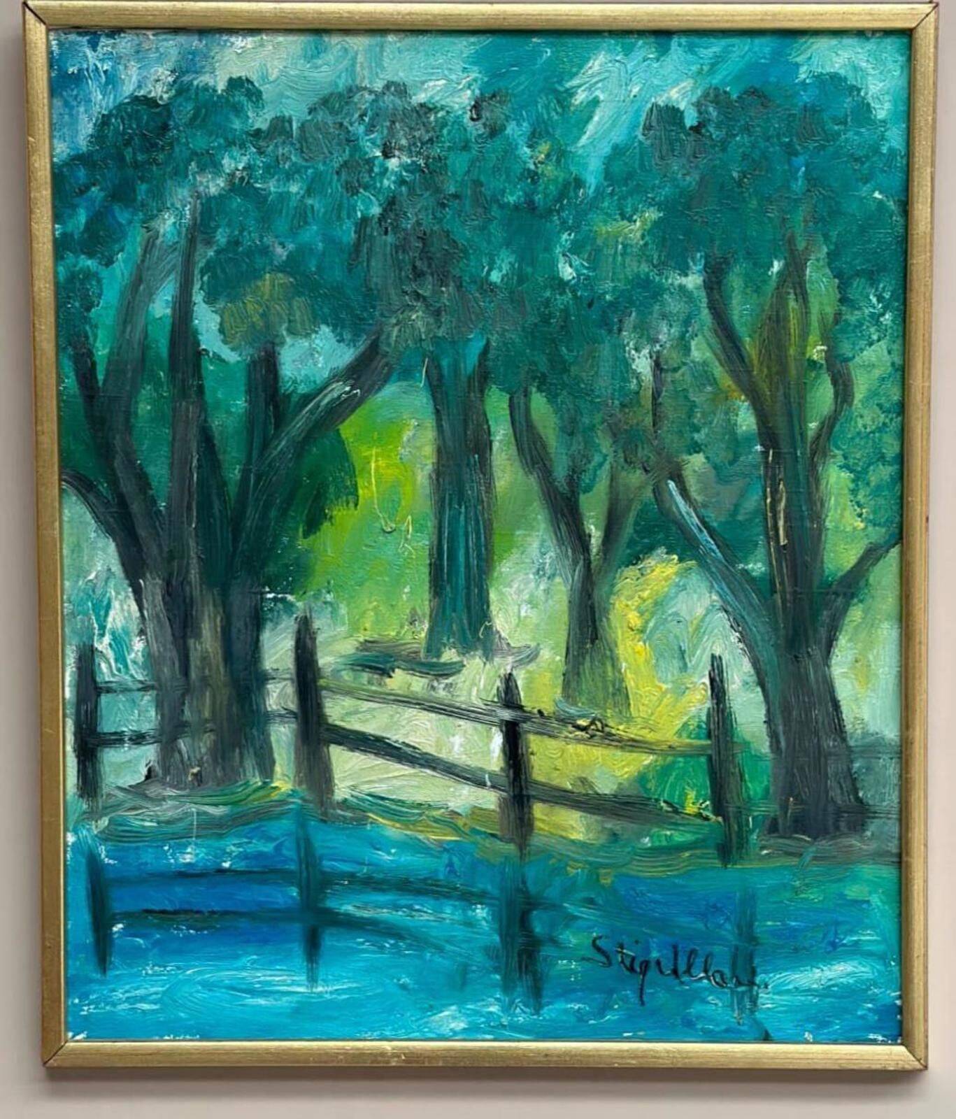 Original Swedish Oil On Canvas – “Forest Gate” By Stig Allan – Vintage & Framed – 57 × 49 Cm
