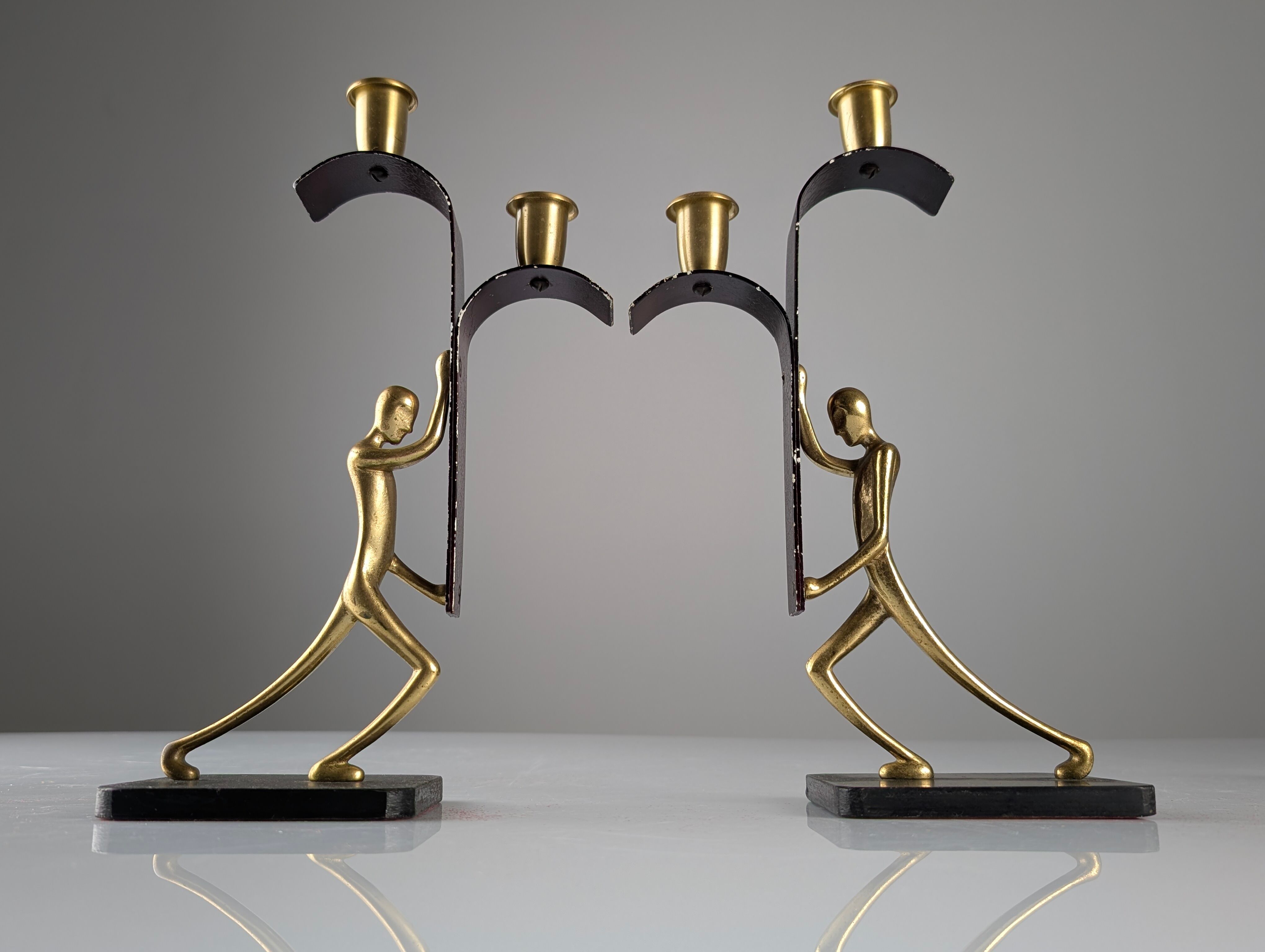 Art Deco Bronze Candelabra Pair by Karl Hagenauer, 1930s