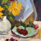 Oil on canvas "The Cherries" signed Paumier, 1994