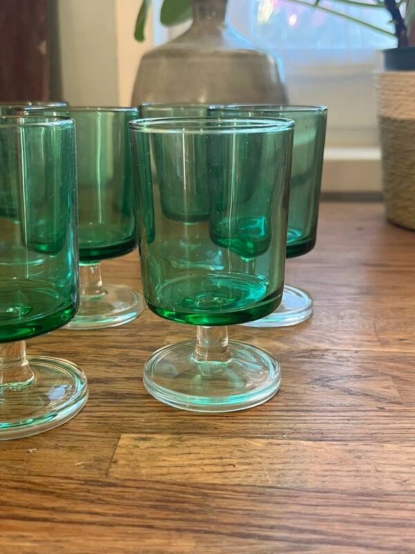 Green glass digestif glasses